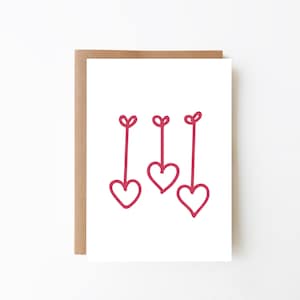 Carte coeurs suspendus - Carte Saint Valentin + Carte de fiançailles + Option de téléchargement numérique + Carte pour maman + Carte de mariage + Carte d'anniversaire