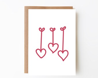 Carte coeurs suspendus - Carte Saint Valentin + Carte de fiançailles + Option de téléchargement numérique + Carte pour maman + Carte de mariage + Carte d'anniversaire