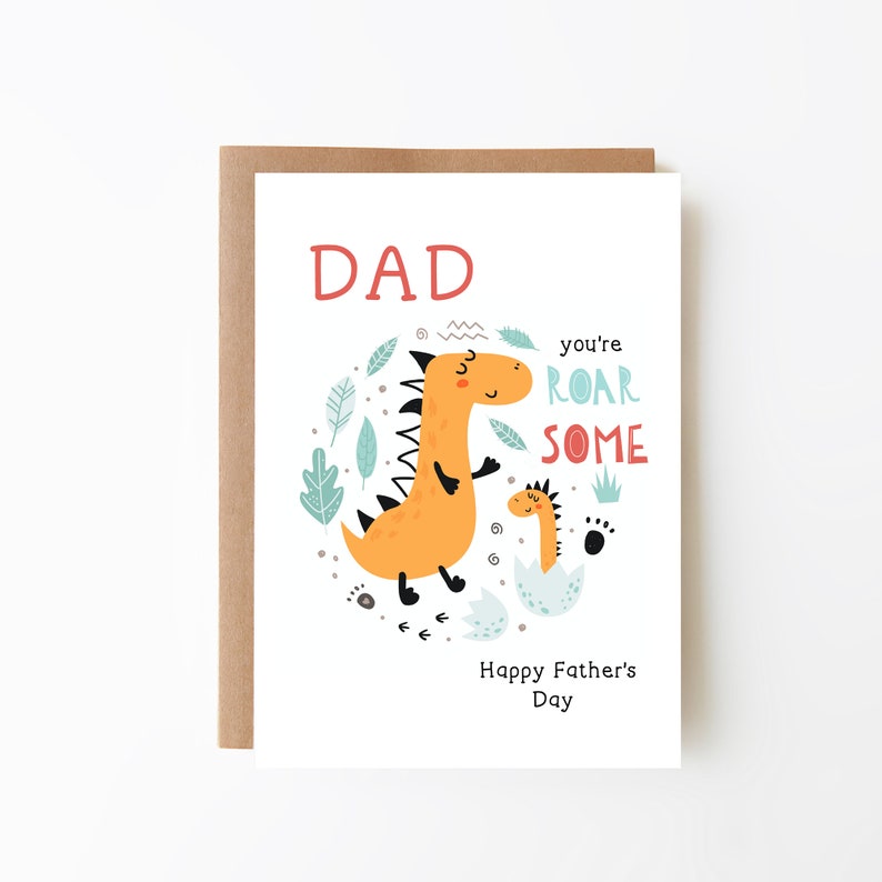 Dad, You're Roarsome Dinosaur Father's Day Card Father's Day Gift Special Card for Dad Funny Father's Day Card Daddy Dinosaur Card image 1