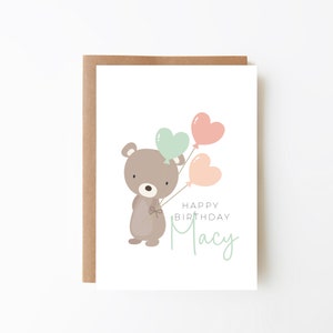 Ours personnalisé avec carte d'anniversaire ballons - carte pour enfants + carte enfants + carte vierge + carte d'anniversaire pour tout-petits + carte personnalisée