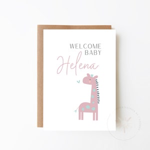 PERSONALISIERTE Neue Baby Giraffe Karte - Rosa Giraffe + Karte für Mädchen + Rosa Kinderzimmer Dschungel + Leere Karte + Neuankömmling Karte + Baby Shower Karte