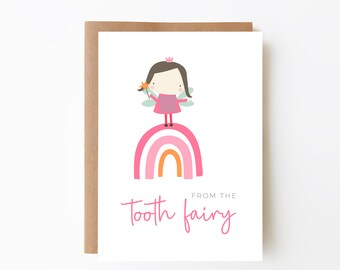 Tooth Fairy Rainbow Card + Lost Tooth + Digital Download Option + Wobbly Teeth + Pink Fairy + First Tooth + Card For Kids + Card For Toddler