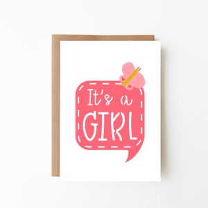 Pink Baby Girl Card - It's A Girl Card + Newborn Card + Digital Option + New Arrival Card + Baby Shower Card + Pink Butterfly + New Baby