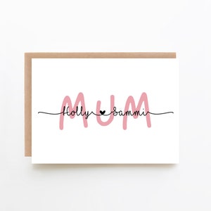 PERSONALISIERTE MUM KARTE - Muttertagskarte + maßgeschneiderte Karte + Karte für Mutter + Mutter Geburtstagskarte + Mutterkarte mit Kindernamen + Blau Oder Rosa