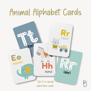 Animal Alphabet Flash Cards - ABC Cards, Educational Letter Cards For Kids, Learn To Write Cards, Traceable Letters, Colourful Characters