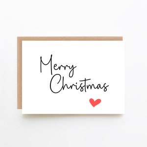 Carte simple joyeux Noël - Option de téléchargement numérique + carte de Noël + carte de Noël coeur rouge, carte de Noël pour lui, carte de Noël pour elle