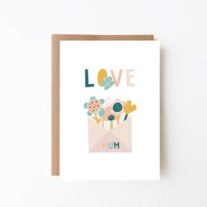 KAART VOOR MUM - Moederdagkaart + verjaardagskaart voor mama + kaart voor mama, bloemen in envelop, digitale downloadoptie, bloemenkaart voor mama