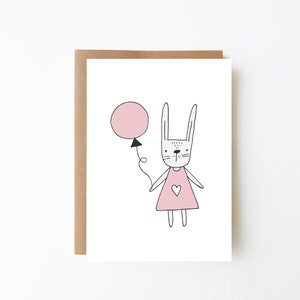 Rabbit With Balloon Card - Valentine's Day + Fun Pink Card + Digital Download Option + Card For Mum + Birthday Card + Love + Kid's Card