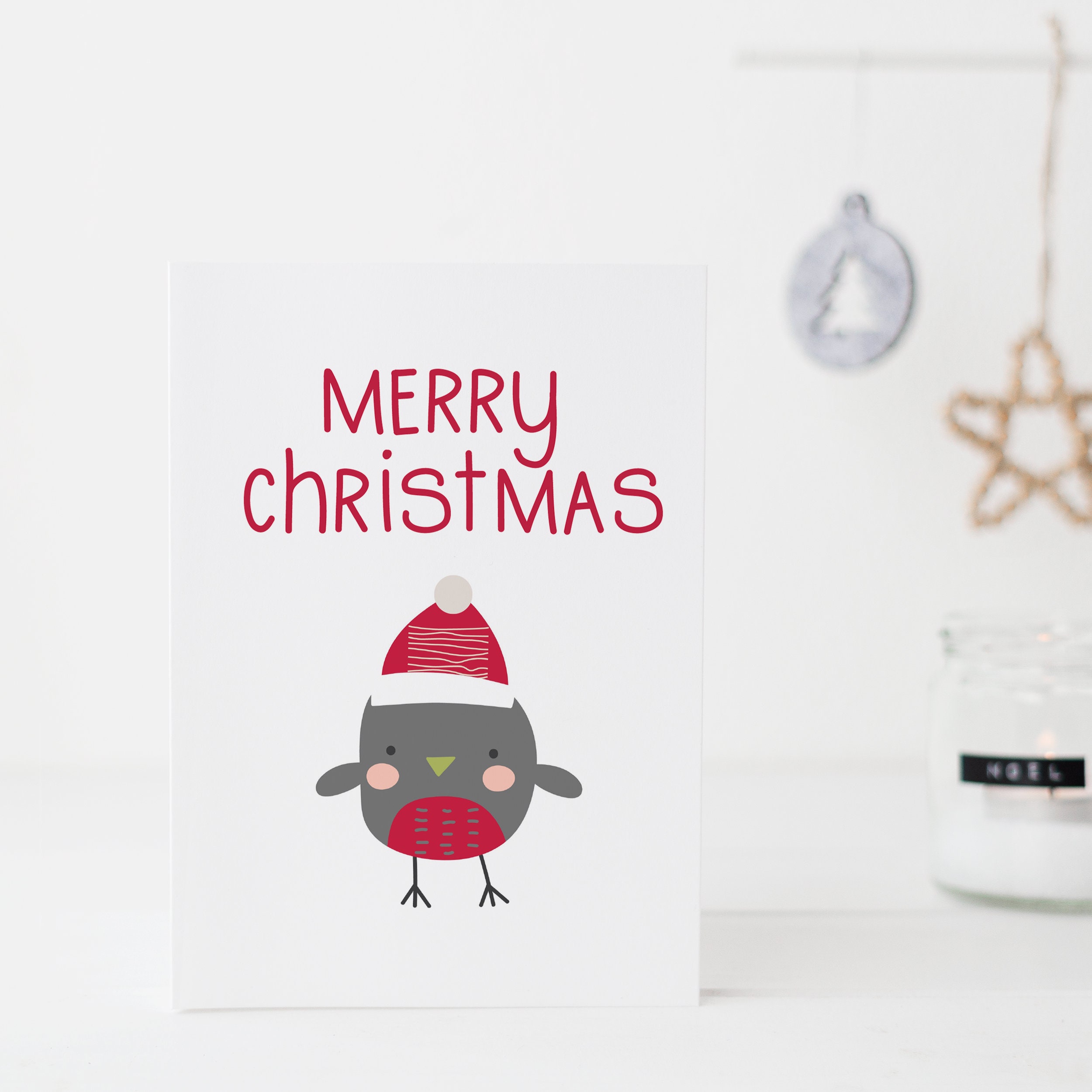 Merry Christmas Red Robin Card - Bird Card + Digital Download Option ...