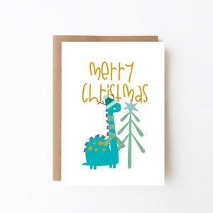 Cartão Dinossauro Feliz Natal - Cartão Dino + Opção de Download Digital + Cartão de Natal + Cartão Infantil + Cartão de Natal Infantil + Dinossauro Azul