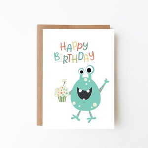 Cartão de aniversário Monster - Cartão de feliz aniversário para crianças + Opção digital + Cartão de aniversário divertido + Festa de aniversário + Cartão de aniversário infantil