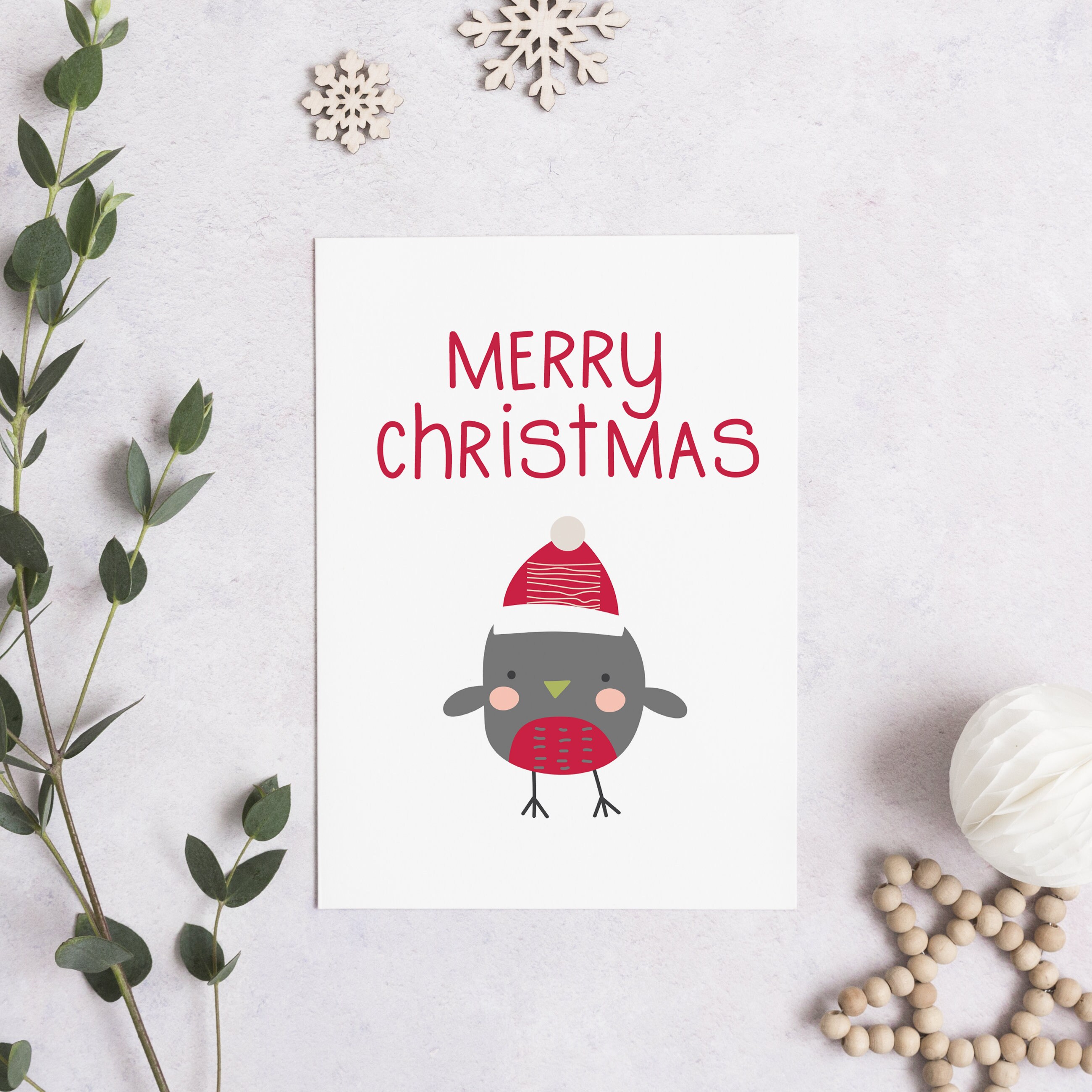 Merry Christmas Red Robin Card - Bird Card + Digital Download Option ...