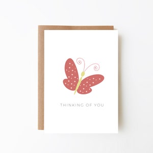 Carte de sympathie papillon rouge - Carte de pensée à vous + Option de téléchargement numérique + Carte de fête des mères + Carte d'amitié + Carte amusante colorée
