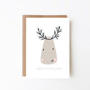 Cartão Rena de Feliz Natal - Cartão Minimalista + Cartão de Natal + Opção de Download Digital + Cartão de Natal + Cartão de Natal Infantil