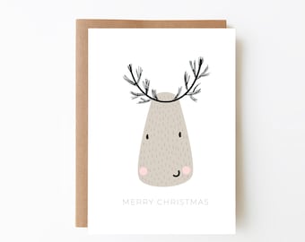 Merry Christmas Reindeer Card - Minimalistic Card + Christmas Card + Digital Download Option + Xmas Card + Children's Christmas Card