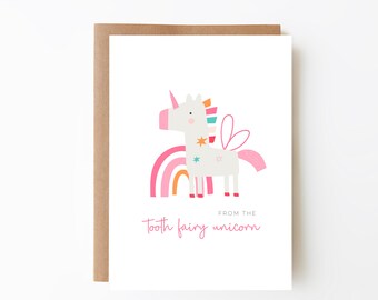 Tooth Fairy Unicorn Rainbow Card + Lost Tooth + Digital Download Option + Pink Unicorn + First Tooth + Card For Kids + Card For Toddlers