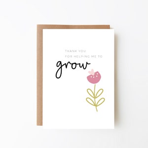 Flower Teacher Thank You Card, Teacher Appreciation, End Of School Year Card For Teachers, Digital Option, Thank You For Helping Me Grow
