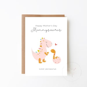 GEPERSONALISEERDE MOEDERDAG-kaart - dinosaurus 'mummysaurus' + kaart voor moeder + gepersonaliseerde kaart + speciale kaart voor moeder + mamakaart + dinokaart