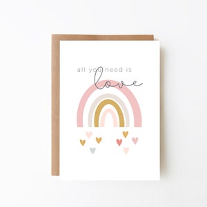 Alles was Sie brauchen ist Liebe Regenbogen Karte + Rosa Boho Regenbogen + Liebe Karte + Digital Download Option, Hochzeitskarte, Valentinstagskarte, Karte für Sie