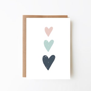 Three Love Heart Card - Valentine's Day + Engagement Card + Digital Download Option + Card For Mum + Wedding Card + Anniversary Card