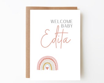PERSONALISED New Baby Rainbow Card - Boho Rainbow + Card For Girls + Neutral Pink Rainbow + Blank Card + New Arrival Card + Baby Shower Card