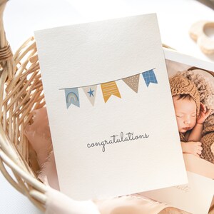 Gefeliciteerd Baby Boy Blue Bunting Card Kaart voor jongens geboortekaart digitale optie nieuwe aankomstkaart pasgeboren kaart babyshower afbeelding 4