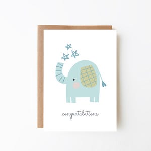 Carte Félicitations bébé garçon fille - éléphant bleu + carte pour garçon fille + carte de naissance + carte de nouvel arrivage + carte de nouveau-né + carte de baby shower