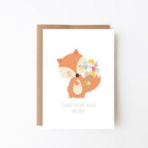 MOTHER'S DAY CARD + Fox With Flowers Card for Mum + Digital Download Option + Mum Birthday Card + Unique Card For Mum + Flowers Mum Card
