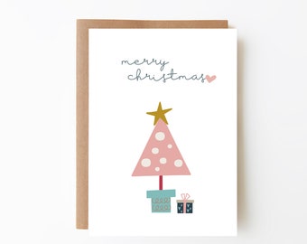 Pink Christmas Tree Card - Merry Christmas Card + Digital Download Options + Xmas Card + Colourful Christmas Card + Christmas Card For Kids