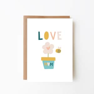 TARJETA PARA MAMÁ - Tarjeta del día de la madre + Tarjeta de amor para mamá + Tarjeta de cumpleaños para mamá, Maceta, Tarjeta de abeja, Opción de descarga digital, Tarjeta de flor linda