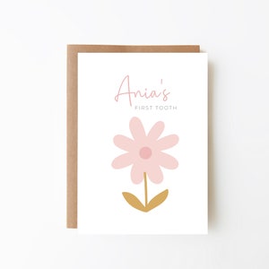 PERSONALIZOWANA Karta z okazji pierwszego ząbka w kolorze różowym - Karta z okazji pierwszego ząbka dla malucha + Karta z Wróżką Zębuszką + Pusta karta + Spersonalizowana karta + Karta dla dzieci