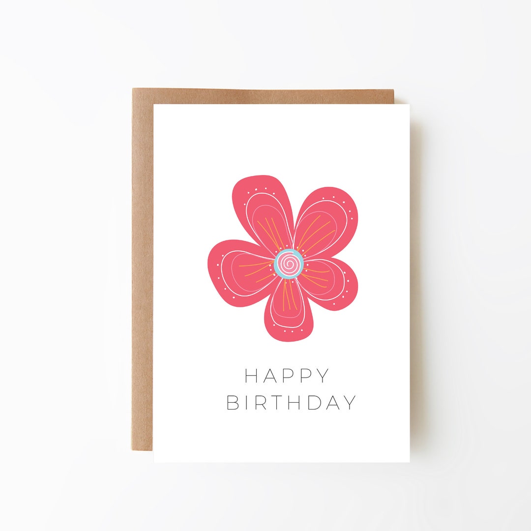 Colourful Pink Flower Birthday Card - Happy Birthday Card for Girls ...