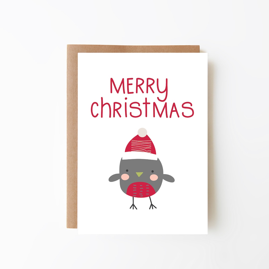 Merry Christmas Red Robin Card - Bird Card + Digital Download Option ...