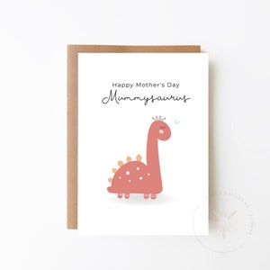 MOTHER'S DAY CARD - Cute Card For Mum + Unique Mum Card + Digital Download Option + Card for Mom + Mummy Dinosaur Card, Red Mommysaurus Card