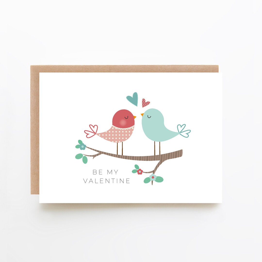 Be My Valentine Love Birds Card - Digital Download Option + Valentine's ...