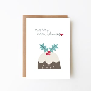 Christmas Pudding Card - Cartolina di buon Natale + Opzione di download digitale + Cartolina di Natale + Cartolina di Natale colorata + Cartolina per bambini, Budino di prugne