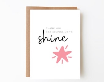 Star Teacher Thank You Card, Teacher Appreciation Card, End Of School Year Card For Teachers, Digital Option, Thank You For Helping Me Grow