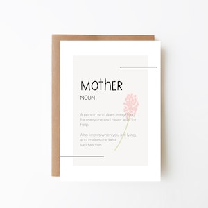 MOEDERDAGKAART - Mum Naamwoordkaart + Digitale downloadoptie + Verjaardagskaart voor mama + Grappig citaat Moeder + Fun Mum Card + Speciale Mum Card