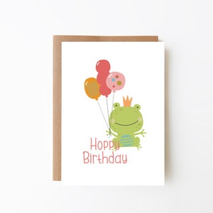 Cartão Hoppy Birthday Frog - Cartão de feliz aniversário para crianças + opção digital + cartão de aniversário divertido + festa de aniversário + cartão de aniversário infantil