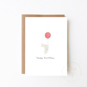 Cartão de aniversário do coelho com balão vermelho - cartão para crianças + cartão divertido + opção de download digital + cartão de primeiro aniversário do bebê + aniversário da criança