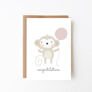 Carte Félicitations bébé garçon fille - singe mignon + carte pour garçon fille + carte de naissance + carte nouvelle arrivée + carte nouveau-né + carte baby shower