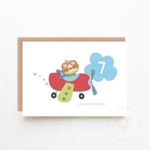 Carte d'anniversaire personnalisée pour enfant - Carte d'anniversaire pour les tout-petits + Carte paresseux dans l'avion + Carte vierge + Carte personnalisée + Carte d'âge amusante pour les enfants