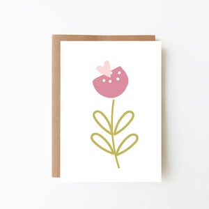 Pink Flower With Heart Card - Valentine's Day + Engagement Card + Digital Download Option + Mum Card + Wedding Card + Anniversary Card