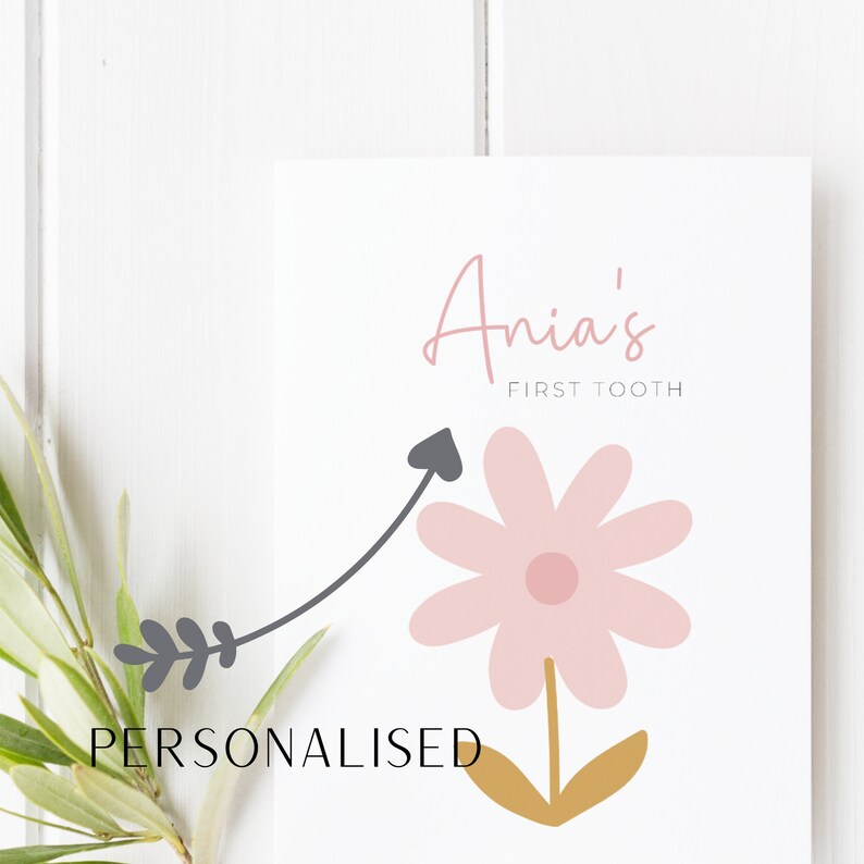 PERSONALISED First Tooth Pink Flower Card - Toddler's First Tooth Card ...