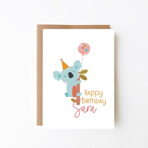 GEPERSONALISEERDE Koala verjaardagskaart - verjaardagskaart voor peuters + kinderverjaardag + lege kaart + aangepaste kaart + verjaardagskaart