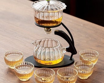 Auto Pouring Oriental Glass Tea Set | Teapot Gaiwan Tureen Tea Cups | Kungfu Tea | Tea Art | Gift for him and her | Antique Tea Set