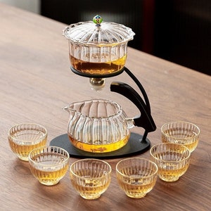 7Pcs Tea Set - Clear Heat Resistant Borosilicate Glass Teapot Tea Maker Set  and 6 Tea Cups Modern Serving Dishware, Home and Party Use,  Business/Christmas/Birthday Gifts 