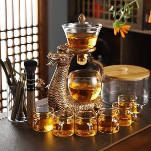 Dragon Glass Tea Set | Tureen Tea Cups | Kungfu Tea | Tea Art | Gift for him and her | Antique Tea Set