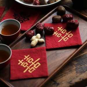 Oriental Double Happiness Wedding Red Coaster | Wedding Ceremony | Wedding Tea Set