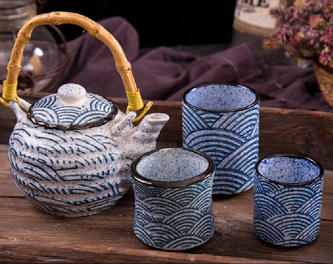 Japanese Blue Wave Tea Set | Teapot Tea Cups | House Warming Gifts | Kungfu Tea | Tea Art